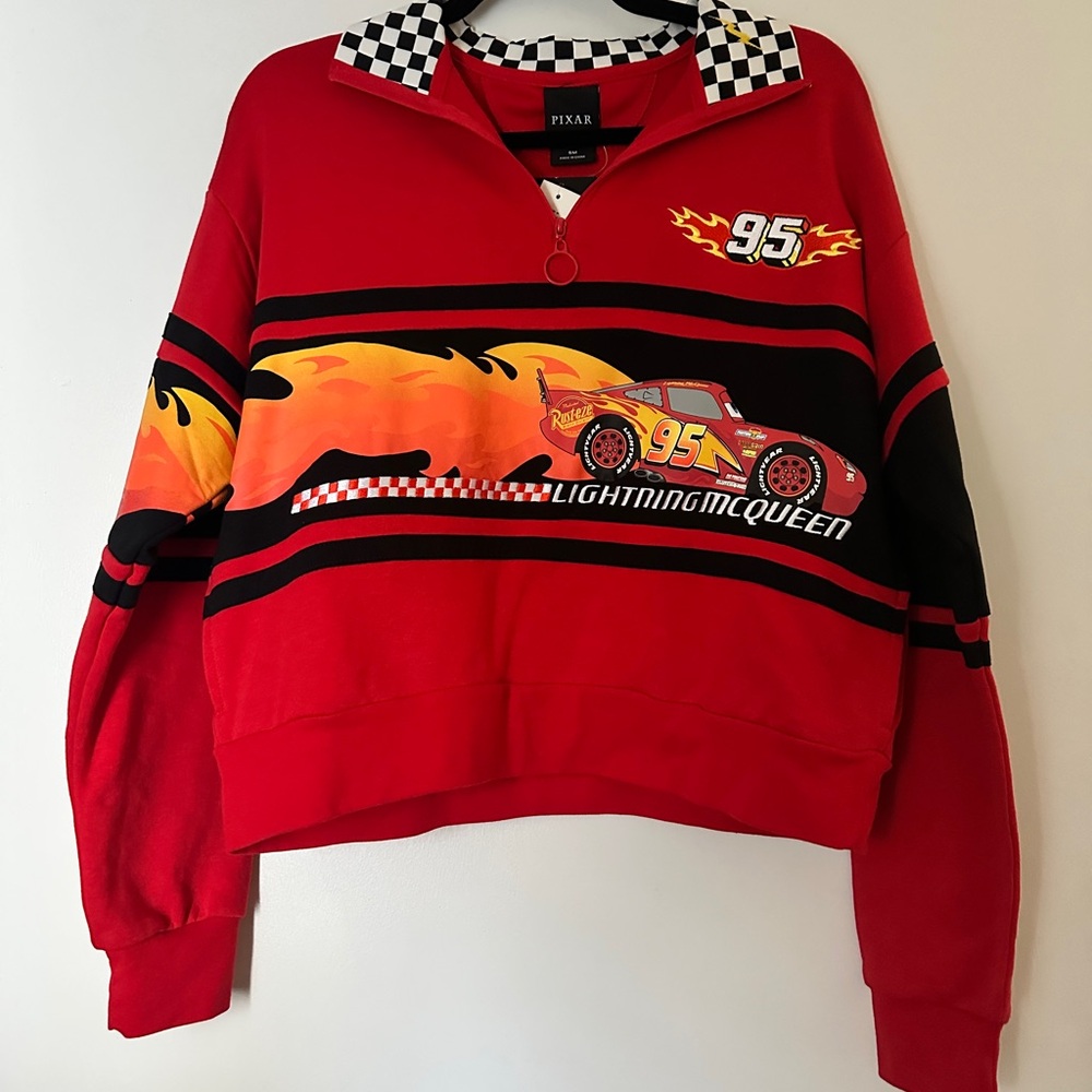 Disney Pixar Cars Lightning McQueen Flames Quarter-Zip Cropped Women's Crewneck